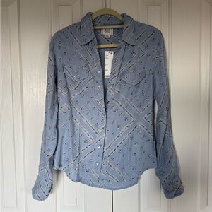BDG Urban Outfitters Blue Patterned Button-Up Shirt